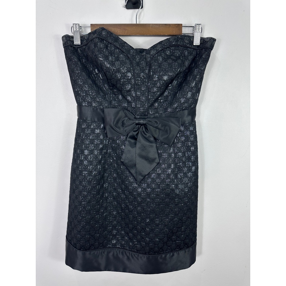 Laundry by Shelli Segal Cocktail Dress Womens 4 Black Strapless Bow Jacquard Vtg